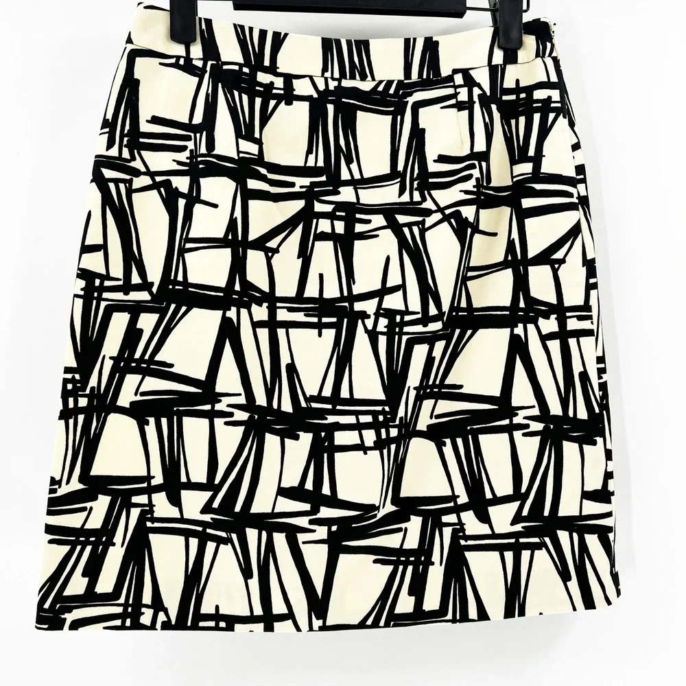 Michael‎ Kors Skirt Women 2 Parchment Black Excellent Abstract Geometric Italy